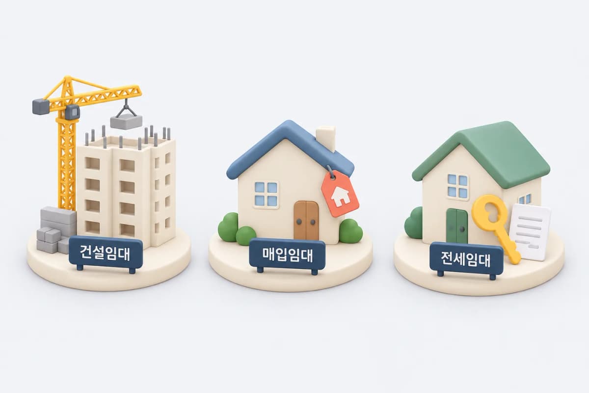공급 방식을 설명하는 건축 모형입니다. 실제 공급 주택이나 단지를 촬영한 사진이 아닙니다. LH 공공임대의 건설·매입·전세 공급 방식을 건축 중인 아파트와 주택 모형으로 비교