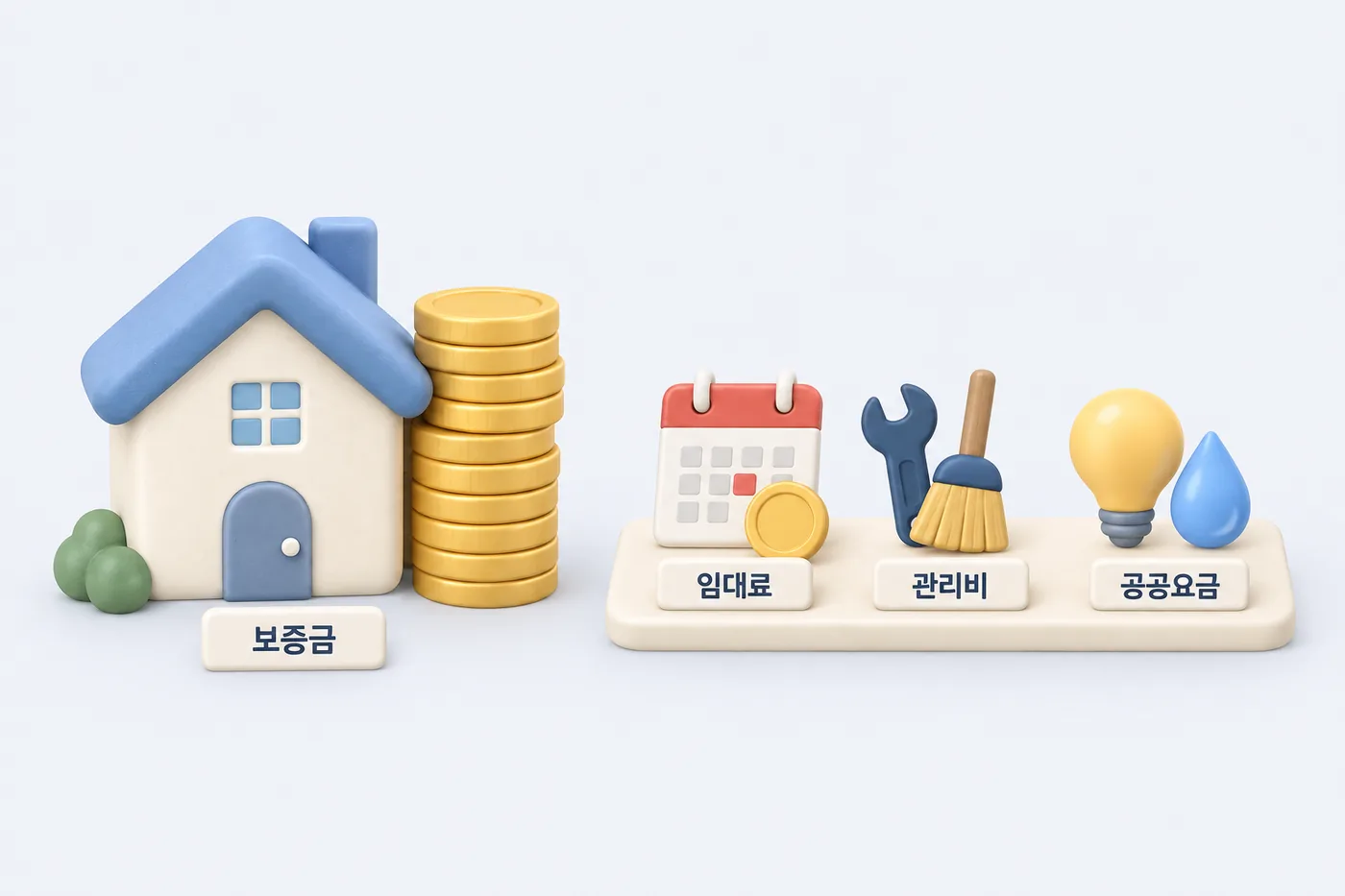 보증금과 매달 내는 비용을 구분한 그림입니다. 금액이나 산식을 나타내지 않습니다. 공공임대 주거비를 보증금·임대료·관리비·공공요금으로 나누어 표현한 자료