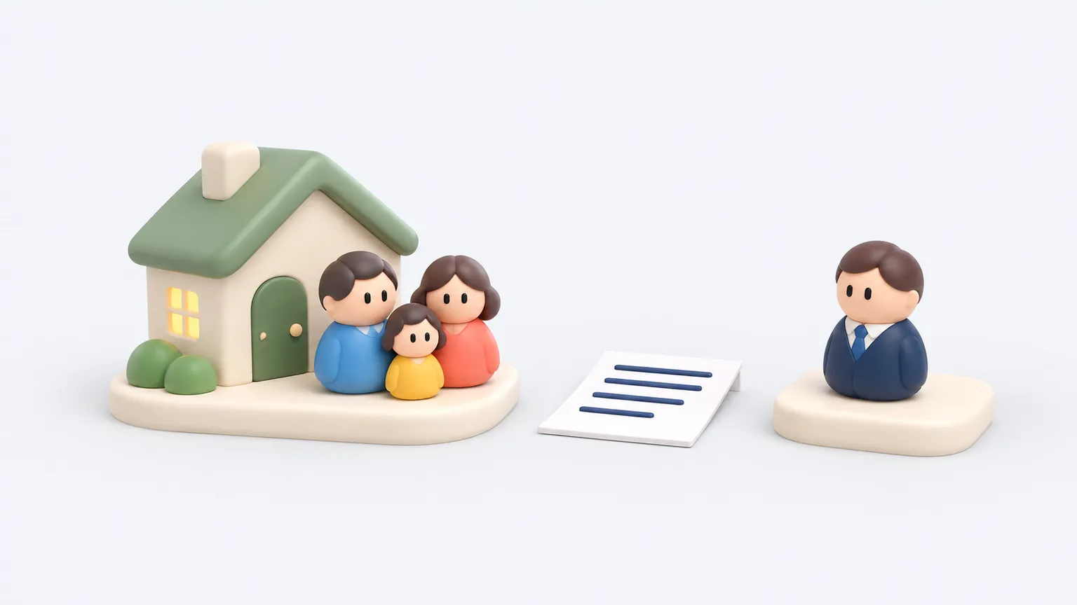 집 앞에 인형 셋이 모여 있고 옆 받침대에 인형 하나가 떨어져 선 그림 — 세대주·세대 분리 요건