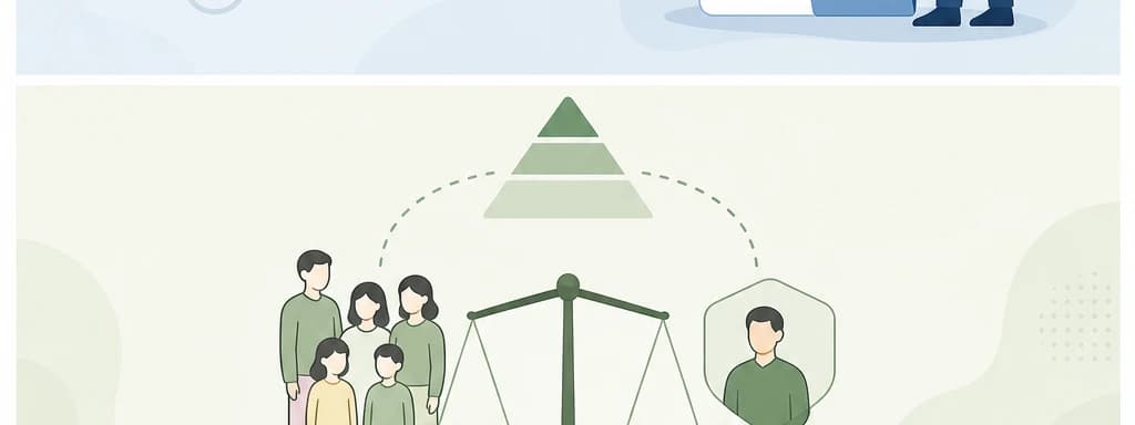 무주택 요건과 성년 요건, 우선순위 개념을 상징으로 표현한 그림